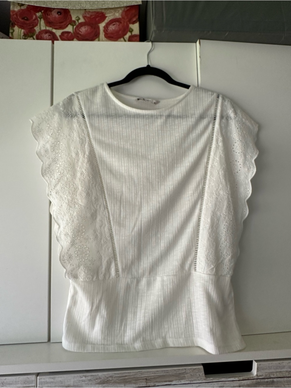 🤍 TU Woman Eyelet Flutter Sleeve Textured Top White UK 10 US 6